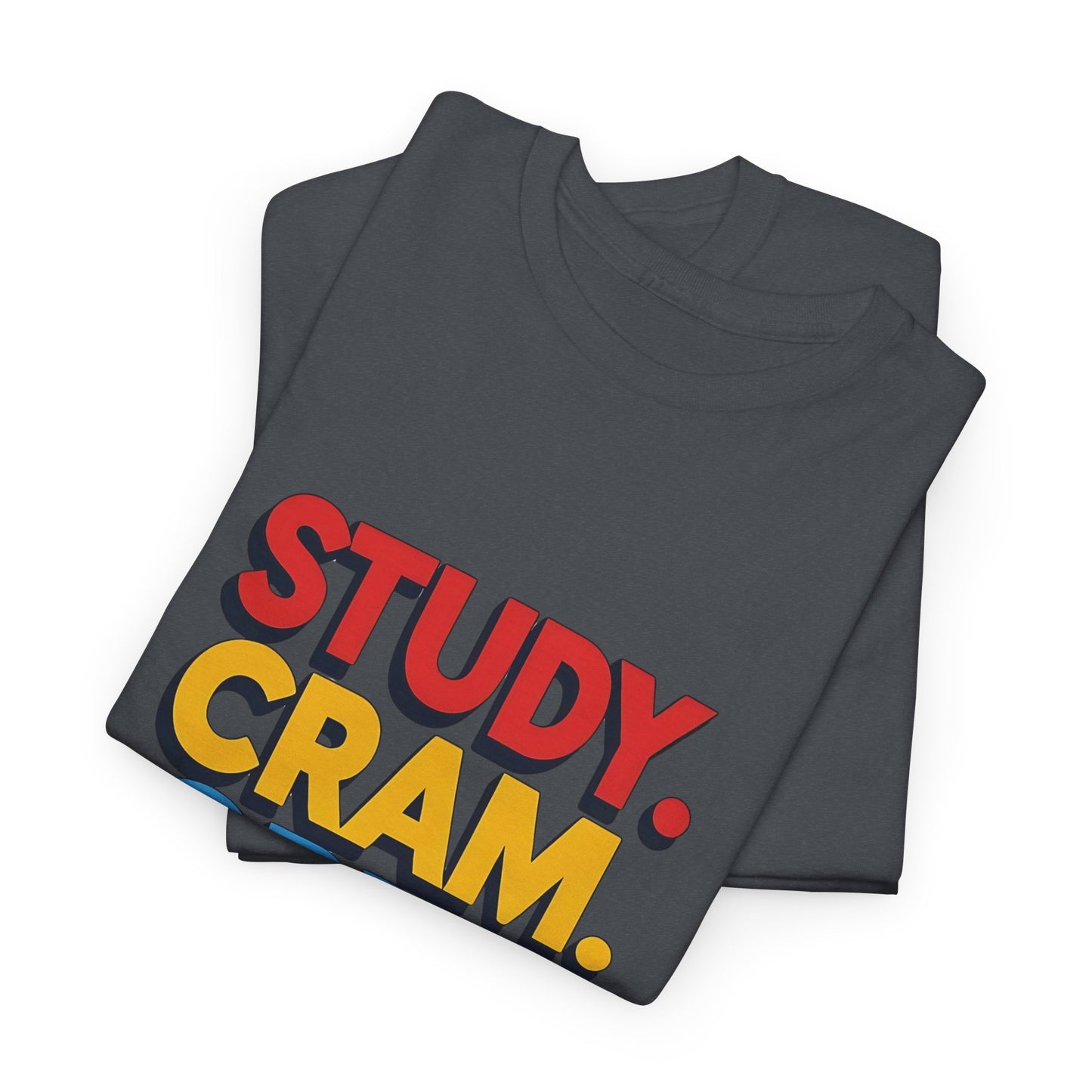 Study Cram Cry Repeat Tee, Unisex Heavy Cotton T-Shirt, Student Gift, College Humor Shirt, Exam Prep Apparel, Funny Study Tee