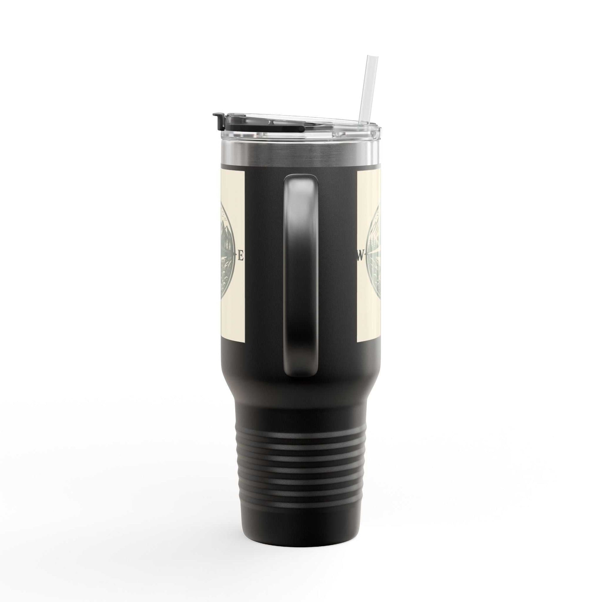 40oz Montana Compass Travel Mug with handle, featuring rugged design, ideal for outdoor adventures.