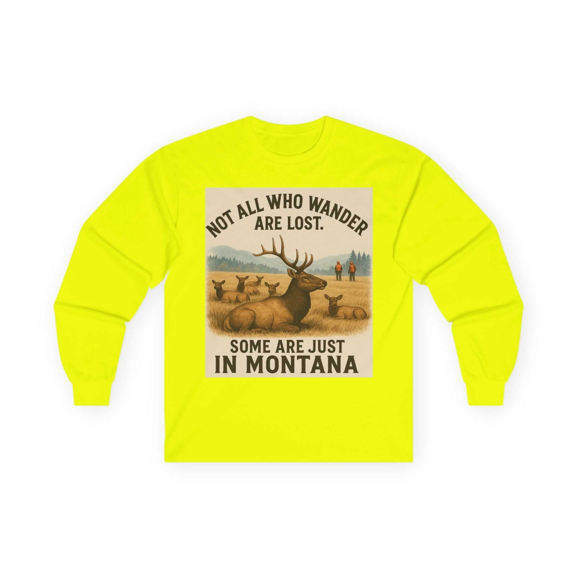 Montana Wanderlust Long Sleeve Tee with adventure quote and nature design.
