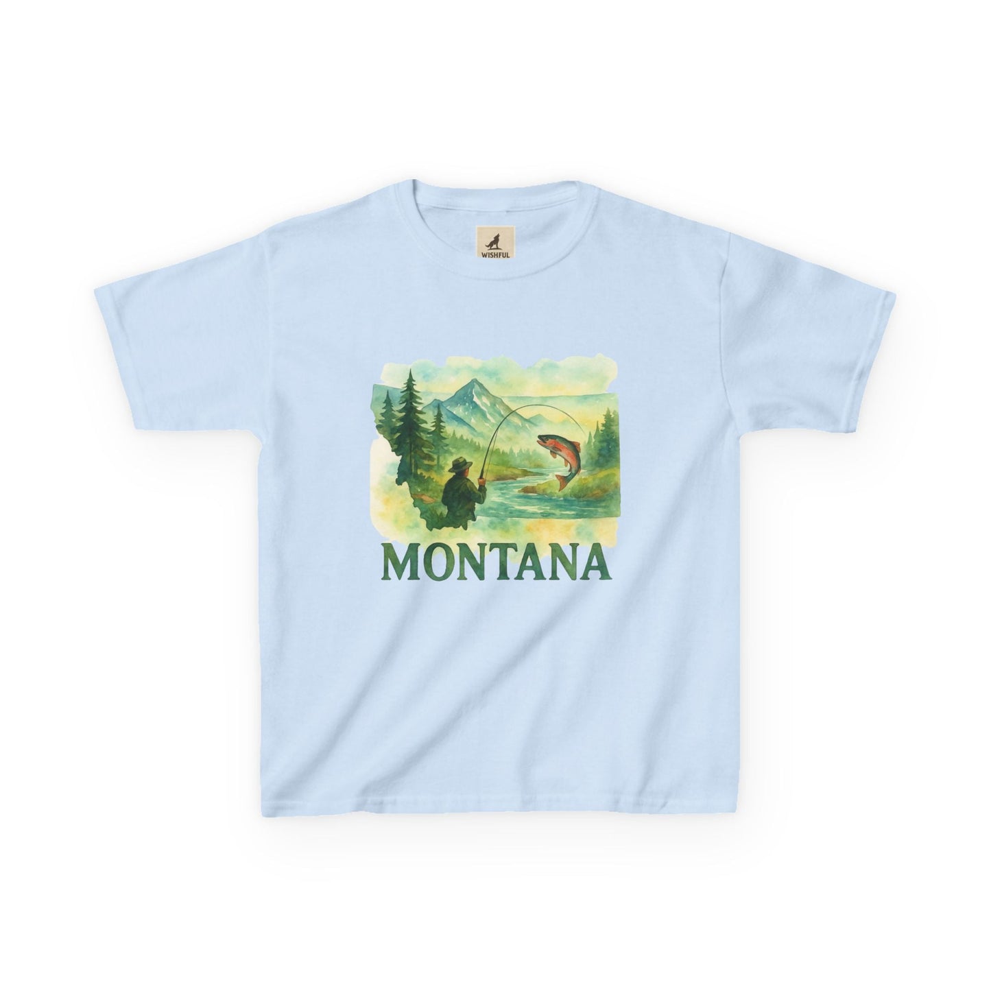 Montana Adventure Kids Tee with nature graphic design, soft cotton for active youth.
