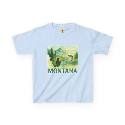Montana Adventure Kids Tee with nature graphic design, soft cotton for active youth.
