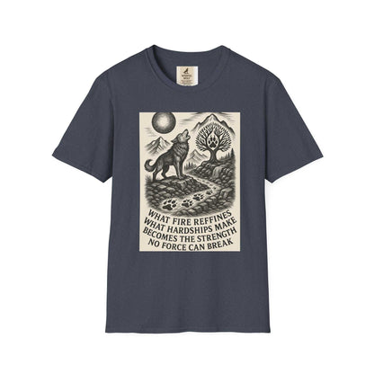 Inspirational Wolf T-Shirt with nature design and kindness message, featuring a wolf illustration, made from soft cotton.