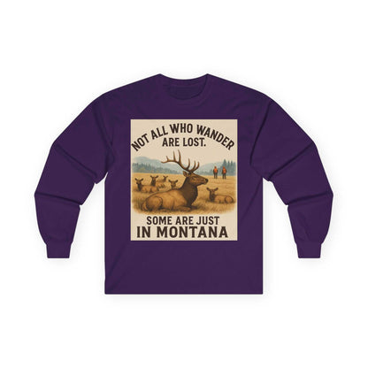 Montana Wanderlust Long Sleeve Tee with adventure quote and nature design.