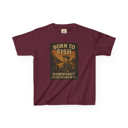 Kids Fishing T-Shirt – Funny Born to Fish, Skip Homework Design