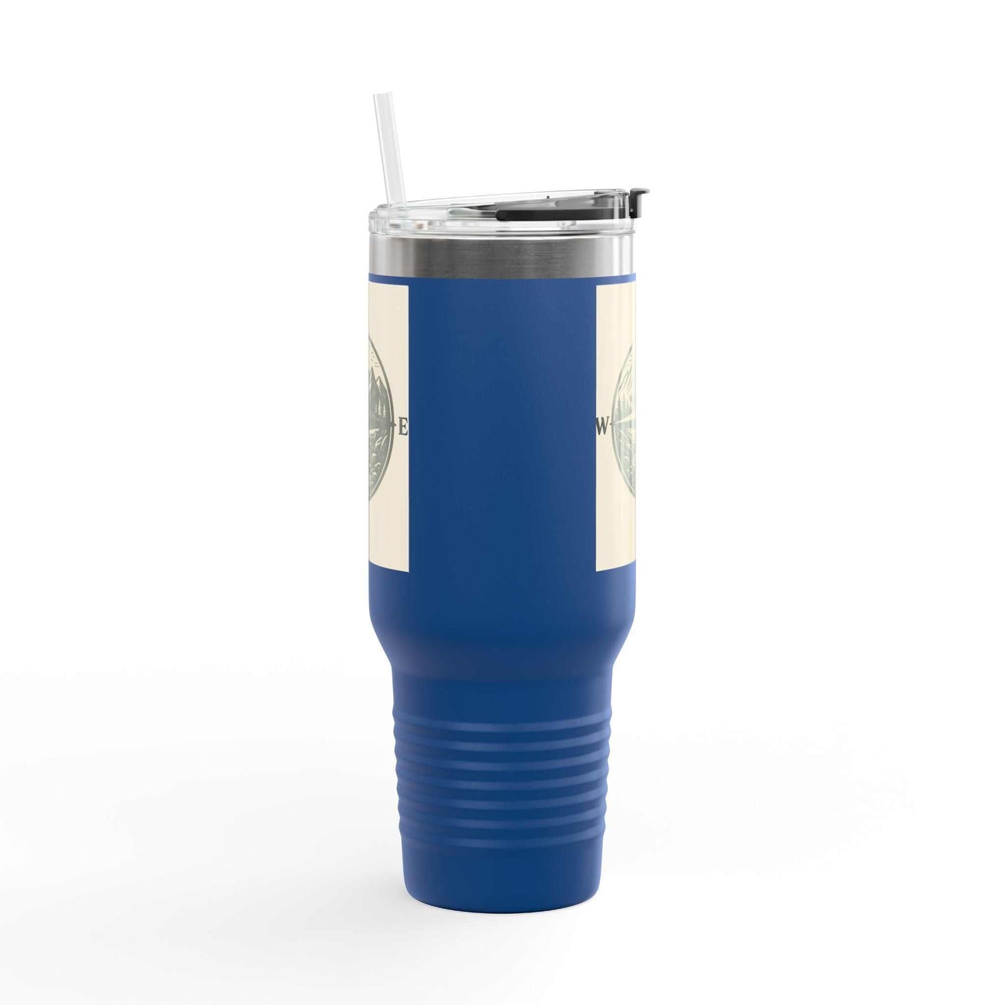 40oz Montana Compass Travel Mug with compass design and leak-proof lid.