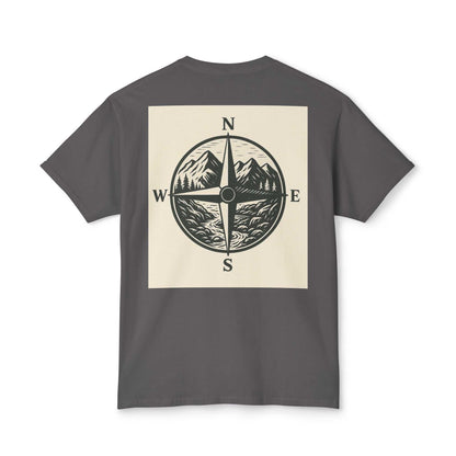 Montana Adventure Tee with mountain compass design, softstyle fabric, nature-inspired for outdoors.