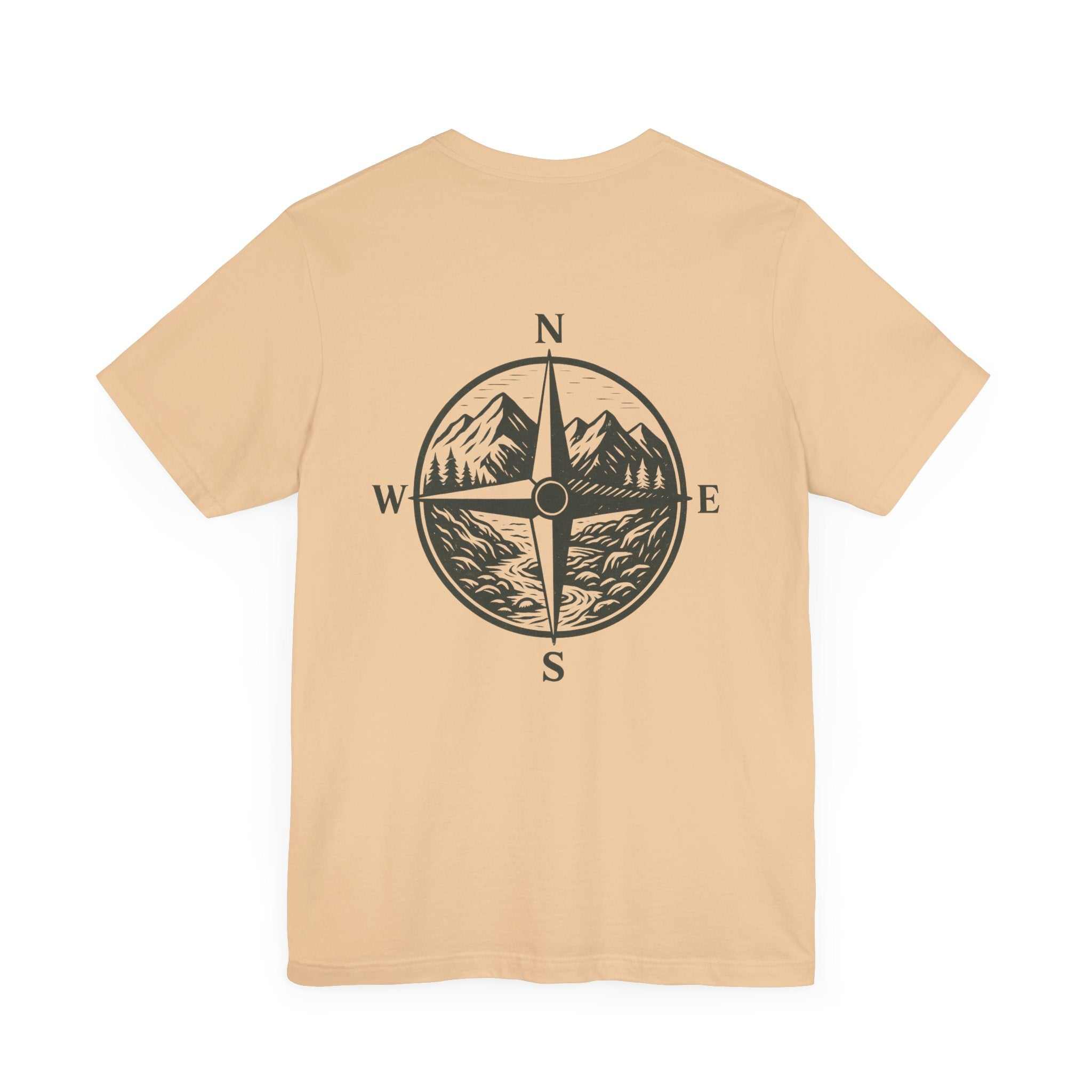 Scenic outdoor adventure shirt with compass and mountain graphic, "Get Lost in Montana Tee."