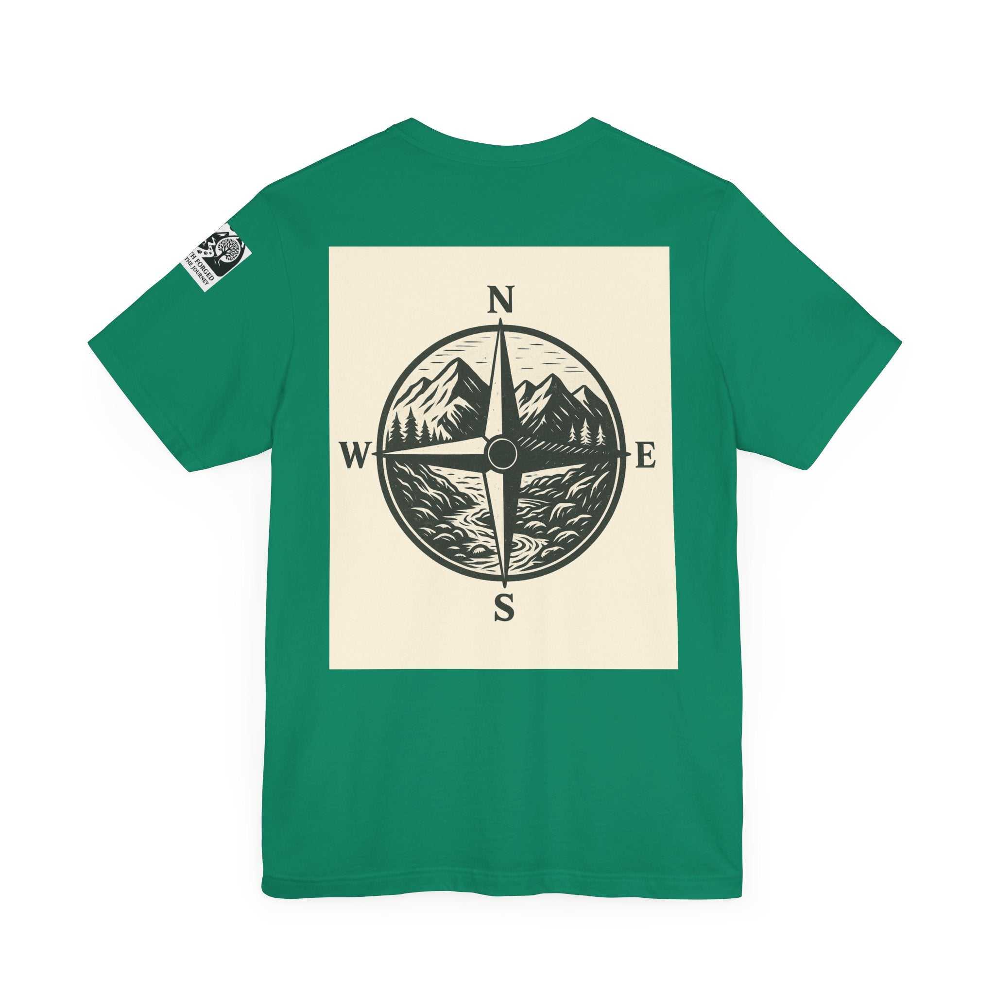 Green "Get Lost in Montana Tee" featuring a compass and mountain graphic design, perfect for outdoor enthusiasts and adventurers.