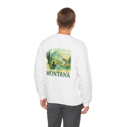 Born to Fish Sweatshirt with fishing scene design on back, ideal for anglers.