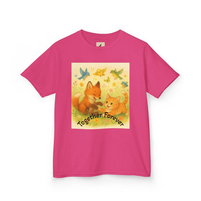 Pink kids t-shirt with adorable animal graphic and "Together Forever" text.