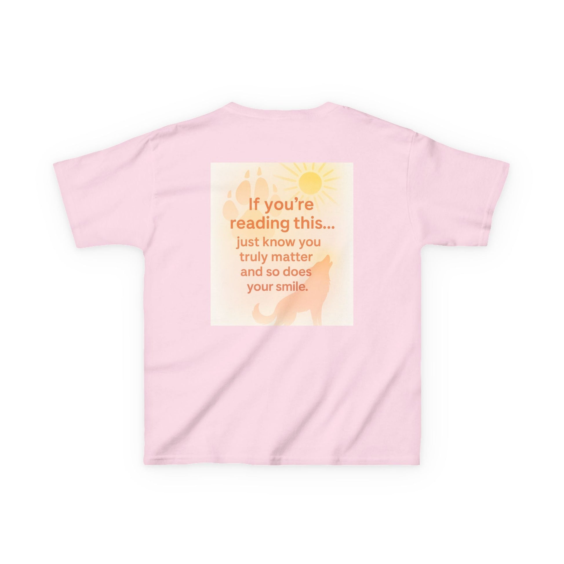 Pink Montana Adventure Kids Tee with inspirational nature-themed graphic for youth.