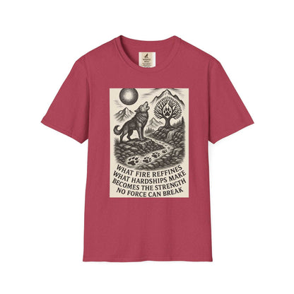 Inspirational Wolf T-Shirt with nature design and kindness message, featuring 100% cotton, ethically made for comfort and style.