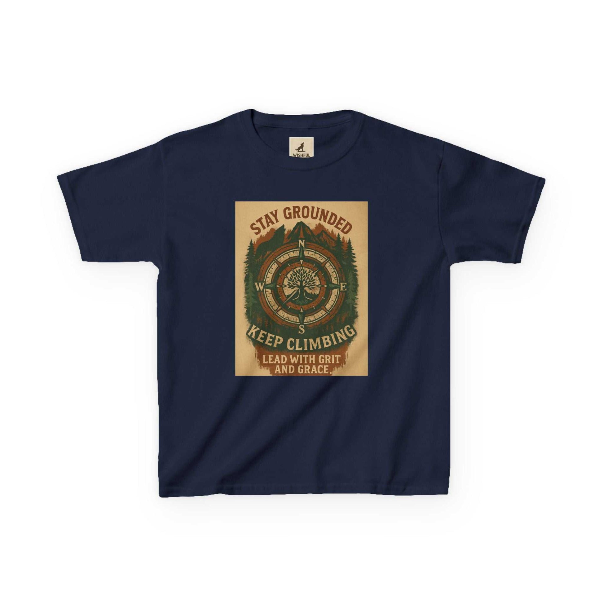 Nature-inspired Adventure Kids Tee with motivational message for young explorers.