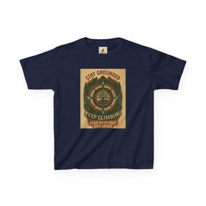 Nature-inspired Adventure Kids Tee with motivational message for young explorers.