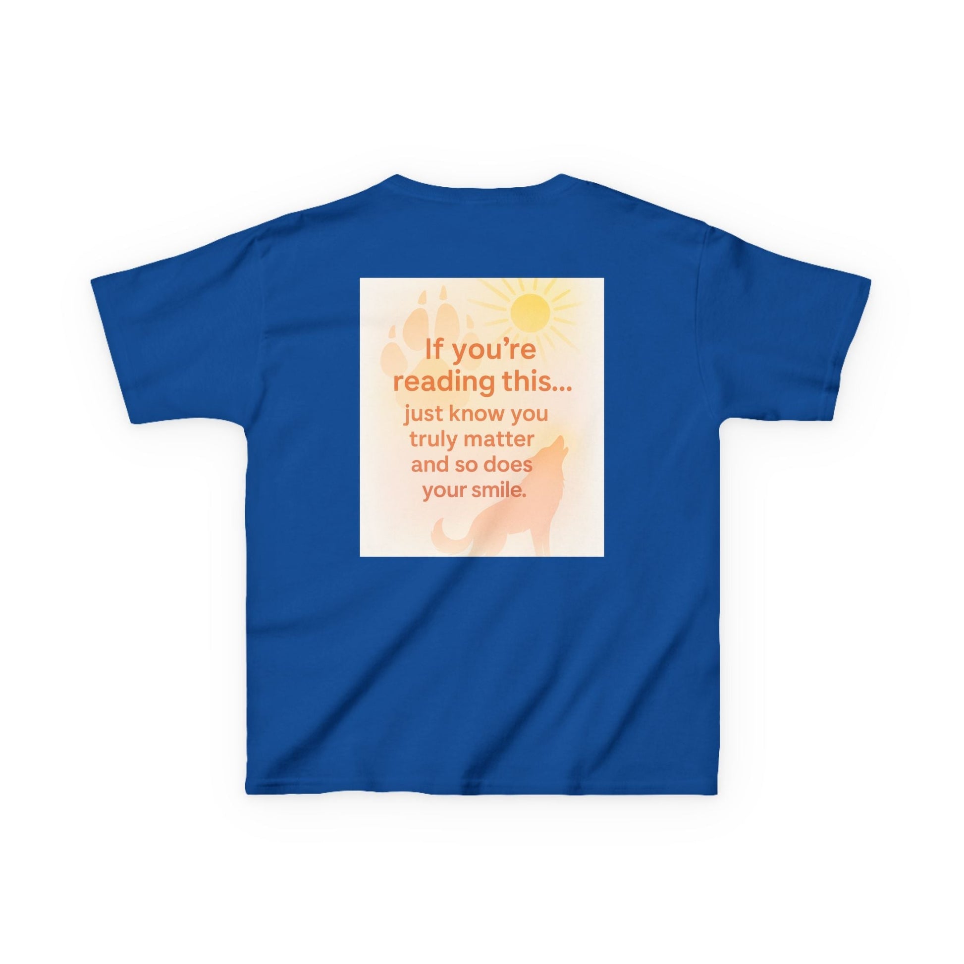 Blue Montana Adventure Kids Tee with motivational nature-inspired graphic for youth.